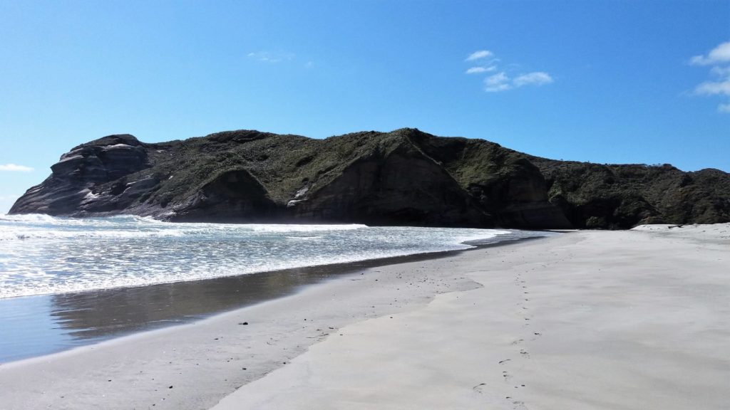 Right view up along Whakariki Beach