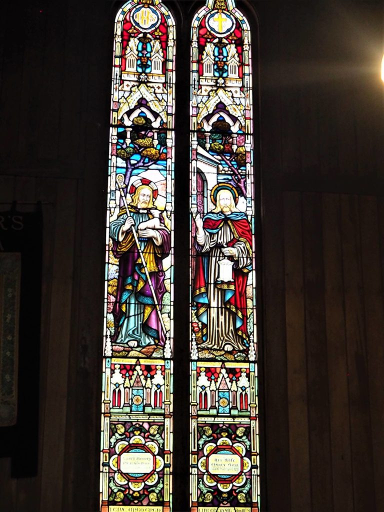 Beautiful stained glass window inside St Peters Anglican Church, Akaroa