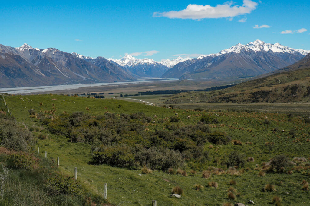 "Lookout View to Southern Alps, Mt Sunday, Mt Potts Range"