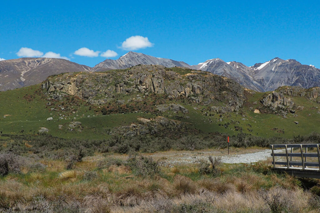 "Track across to view of Mt Sunday (Edoras)"