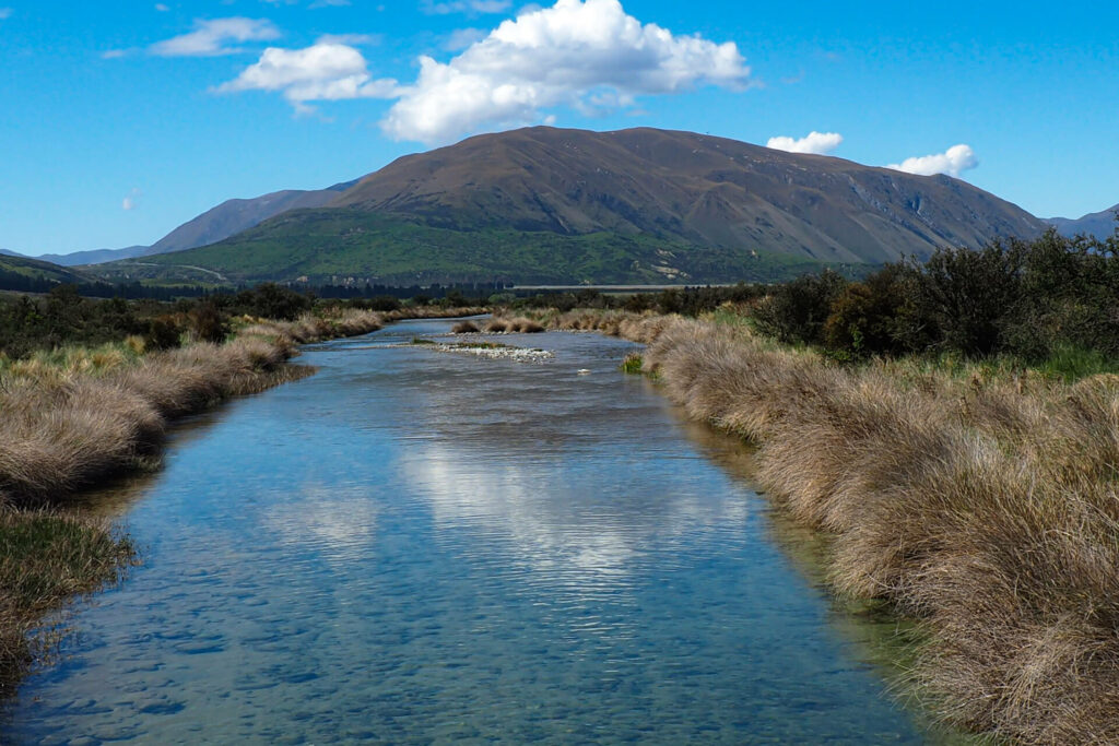 "River view out to road into Mt Potts Station"