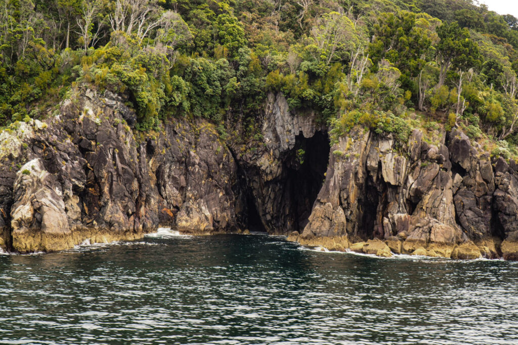 Rugged open caves/Milford Sound/Fiordland National Park